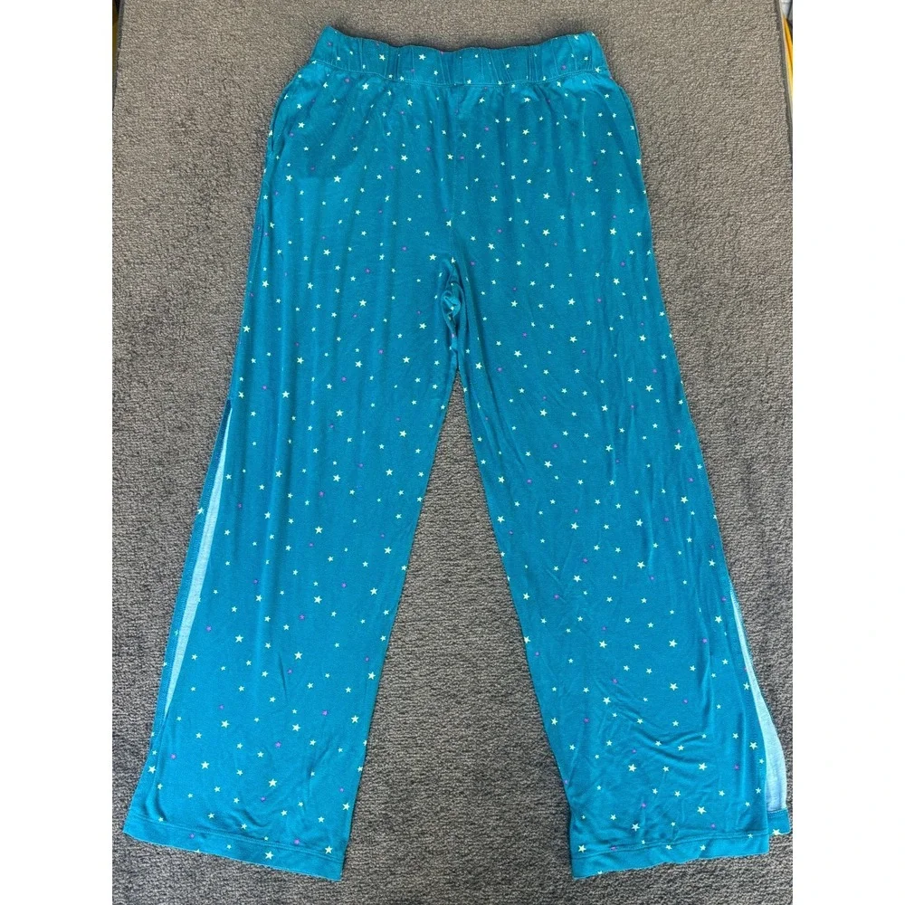 Joyspun Pajamas Pants Women's Size Large Teal Blue‎ Elastic Waist Pull On